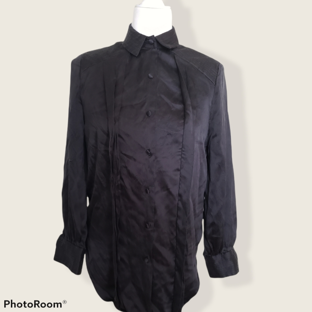 Vintage 100% Silk Pan Collar Starington Black Top